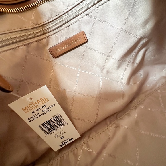 Michael Kors Jet Set Item M Shoulder Chain Tote Bag MK Gold Signature Brown - Picture 8 of 11